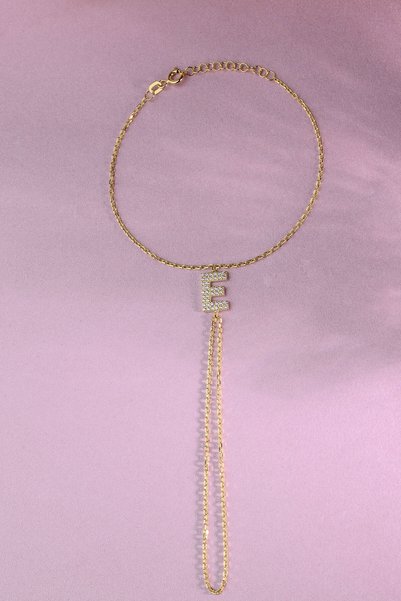 innuendo jewelery 925 AYAR GÜMÜŞ ÜZERİ ALTIN KAPLAMA E HARFLİ ŞAHMERAN