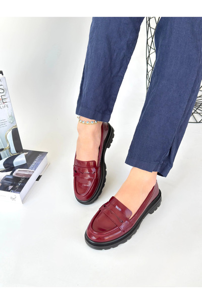 ZENGEZUR MALL Sptrns Narli Burgundy Patent Leather Oxford Shoes (143613) (Size: 36)