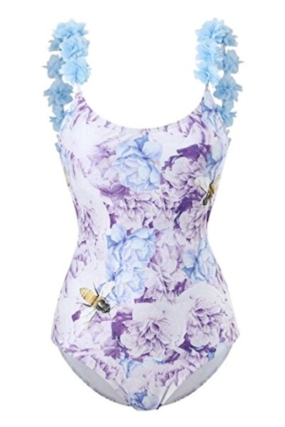 OEM - Costum de baie pentru femei cu imprimeu floral albastru și aplicații 3D, mărimea L