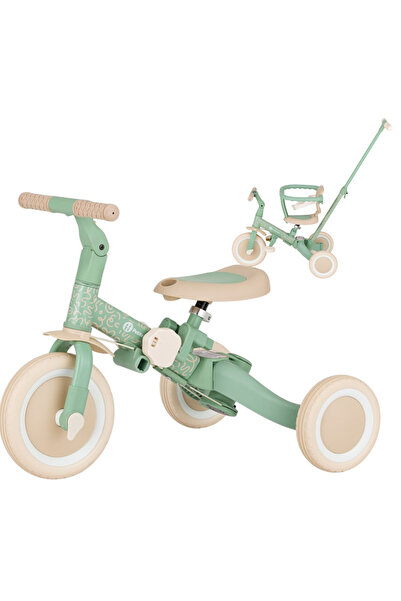 Petite&Mars Turbo 5in1 Tricycle, Multifunctional, Guide handle, Rubber wheels, 1.5-5 years, Green