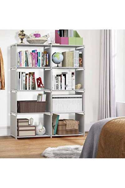 BLOOMING TIME Portable Bookshelf, 4 Layer 8 Cube Storage Organizer, Grey
