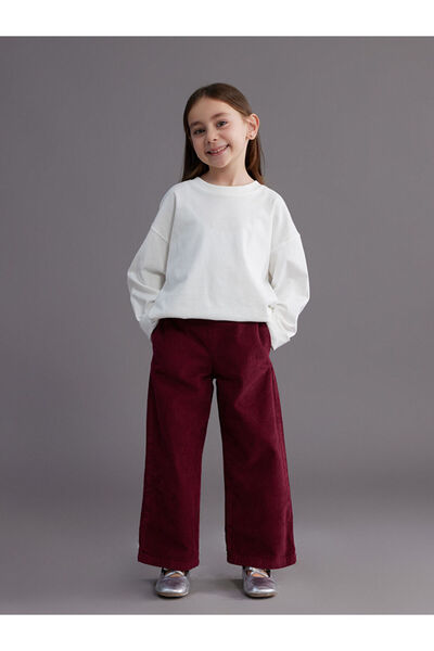 LC Waikiki Βελούδινο παντελόνι για κορίτσια με φαρδιά μπατζάκια σε χρώμα μπορ...