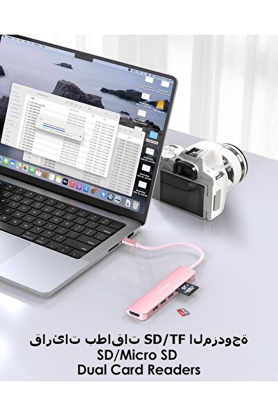 LENTION USB C Hub with 100W Charging, 4K HDMI, Dual Card Reader, USB 3.0 & 2.0 (CB-CE18, Rose Gold)