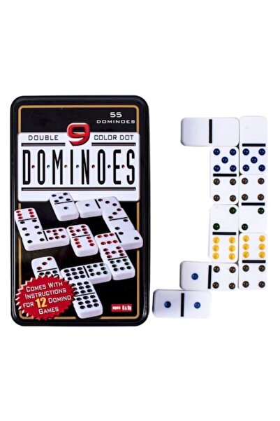 OEM Set Domino Double 9 Color Dot cu 55 de piese și cutie metalică - Joc clas...
