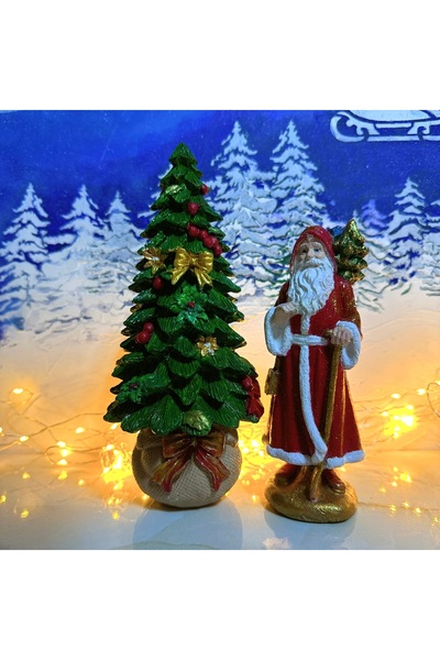 Kumsal Hobi Sanat Noel Baba ve Yılbaşı Ağacı Polyester 2'li Biblo