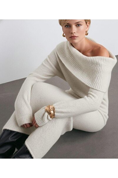 Cockatoo Ecru Madonna Collar Textured Knitwear Dress