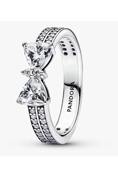 Pandora Double ring with shiny bow Zirconium in 925 Silver - 54