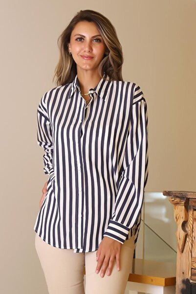 Nazen Giyim Long sleeved striped lace women's shirt 7844-2y5