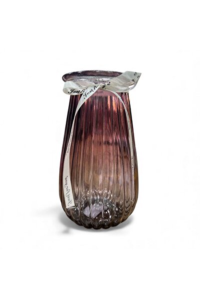 sedoshhomevision Renkli Çizgili Cam Vazo 20x11 cm – Mor & Bordo Renk Seçenekli Modern Dekoratif Vazo