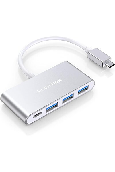 LENTION 4-in-1 USB-C Hub with 3 USB 3.0 & USB-C Power Delivery (CB-C13se, Silver)