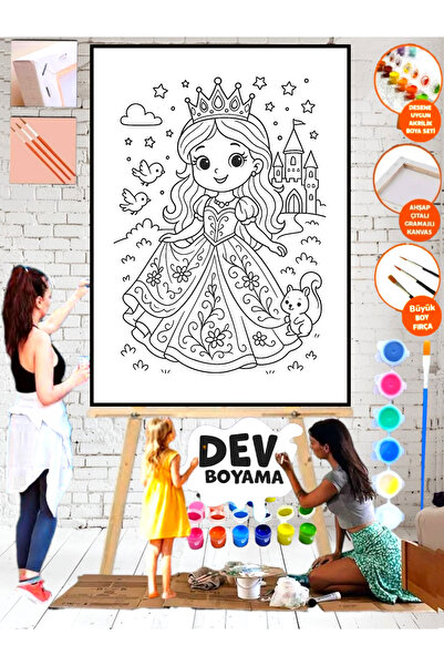 Elittablo MEGA Boyama Sayılarla Prenses boyama 25x35 Kanvas Tuval akrilik Çoc...