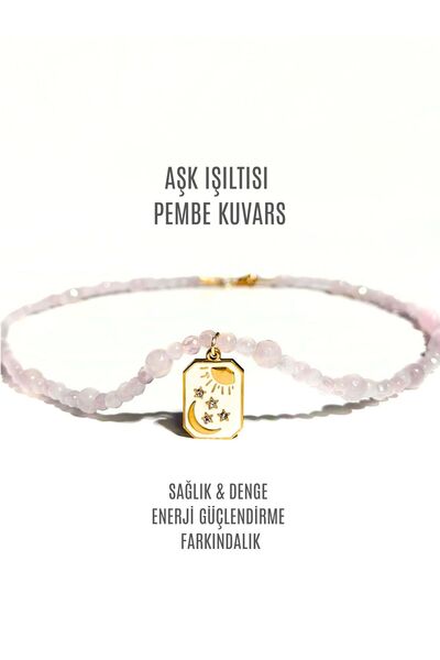 Meshuchi Sertifikalı (Beden Sağlığı & Sevgi) Pembe Kuvars Doğal Taş Kolye 4-6mm