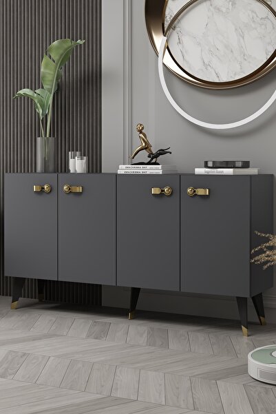 cantek dizayn 8222-64CT KB150 KONSOL,TV ÜNİTESİ ANTRASİT-ALTIN