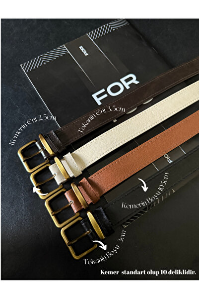 Fiori 4-Piece Antique Square Buckle Bridged Women's Belt, Trouser Belt, Coat Belt, Dress Belt