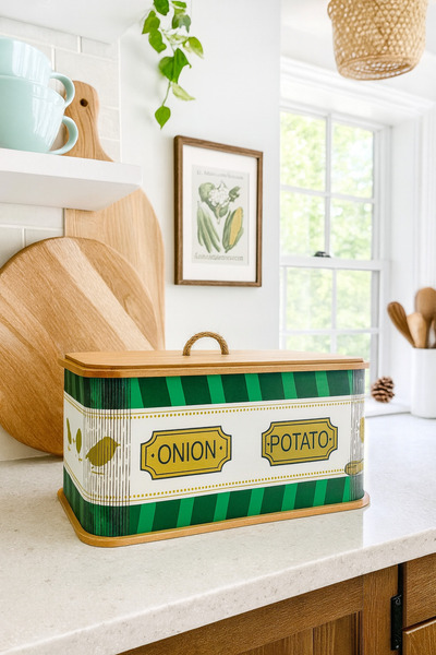 sonnenflügel 2 Bölmeli Love Birds Kuş Desenli Ahşap Sebze Saklama Sepeti Pata...