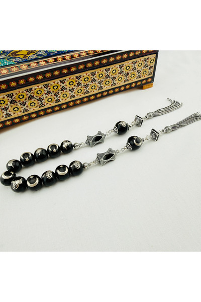 Bülbül Tesbih Has Erzurum Oltu Taşı Zaza Tespih | Gümüş Telkâri İşlemeli Ay Y...