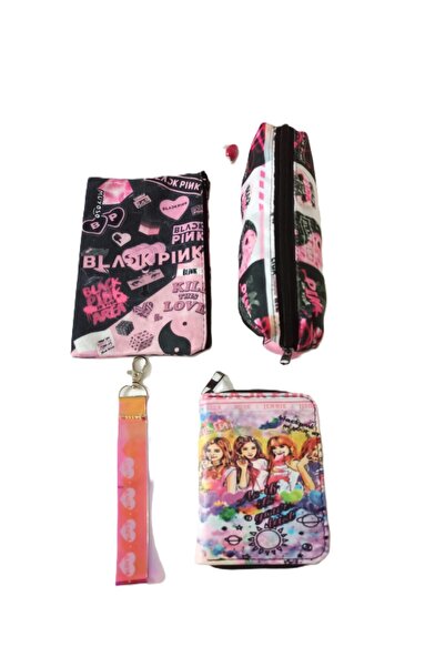 Alanç Gift Yılbaşı Özel Hediye Seti, Black Pink Baskılı Cüzdan, Kalemlik, Bez...