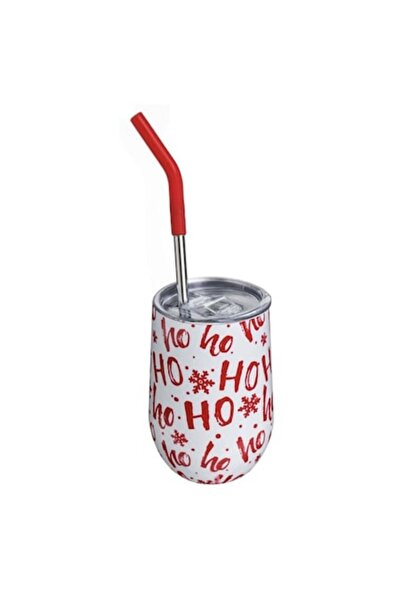 OEM Insulated cup, white, 'Ho Ho' print, transparent lid, 350 ml