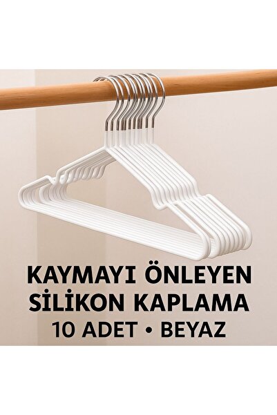 ARVALE 10 Adet Kaydırmaz Silikon Kaplamalı Elbise Askısı Dolap İçi Düzenleyeci 40cm