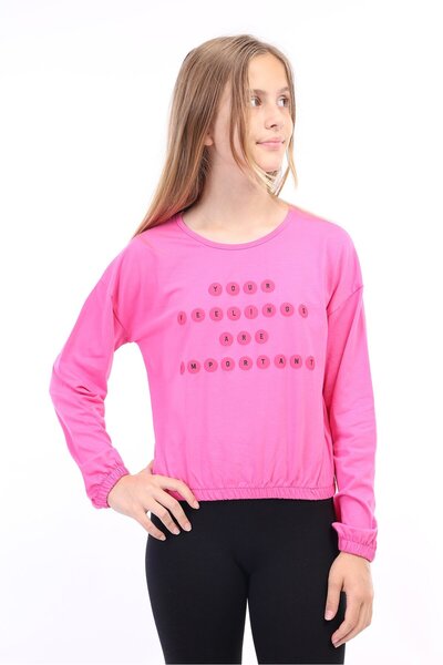 Toontoy Girl's Printed Crew Neck Long Sleeve T-Shirt