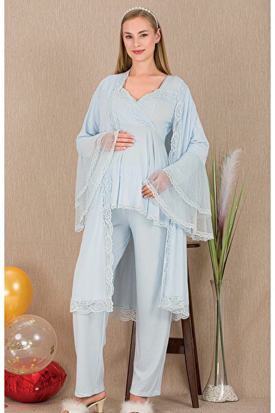 Lady Lingerie طقم بيجامة للحوامل مع روب للنوم مكون من 3 قطع