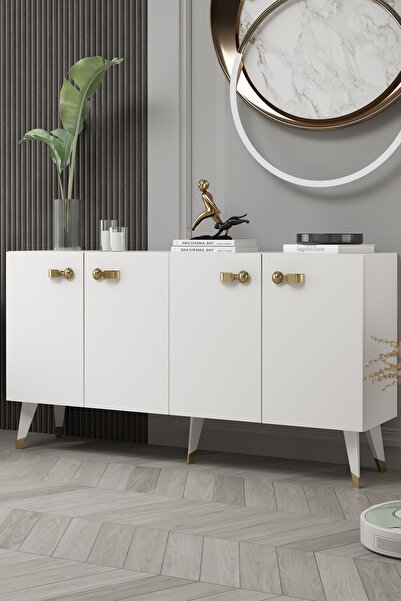 cantek dizayn 8222-64CT KB150 KONSOL,TV ÜNİTESİ BEYAZ-ALTIN