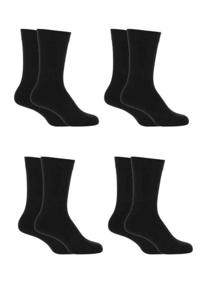BENİSA ÇORAP Men's Towel Cotton Winter Thick Black Socks Thermal 4 Pack