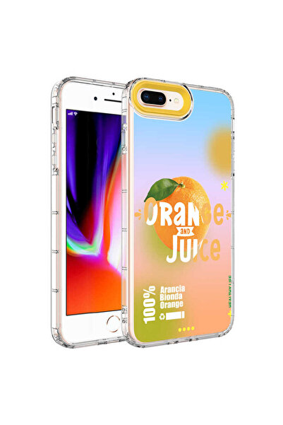 zore iPhone 8 Plus Case Camera Protected Colorful Patterned Hard Silicone Mrsa Korn Cover - No3