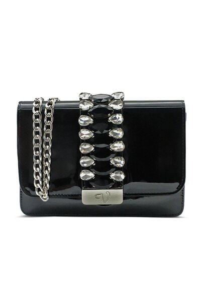 Vario Stone Genuine Leather Women's Bag Z553 Black Patent Leather C Stone