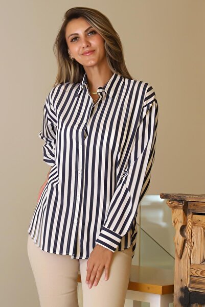 Nazen Giyim Long sleeved striped lace women's shirt 7844-2y5