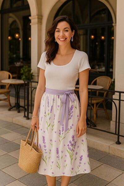 OEM Lavender print cotton wrap skirt, One Size INTL