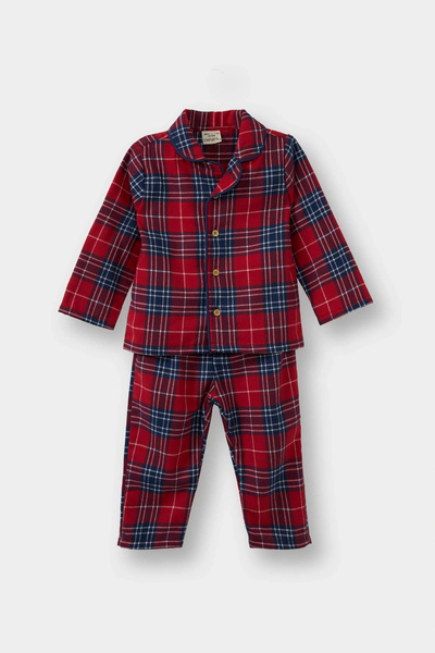 DeFacto G4983A5Rd79 Red Baby Boy Pajamas Woven Checkered Long Sleeve Flannel Top Long Bottom