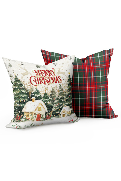CANİLA Merry Christmas Written Christmas Themed Double-Sided Throw Pillow Cov...