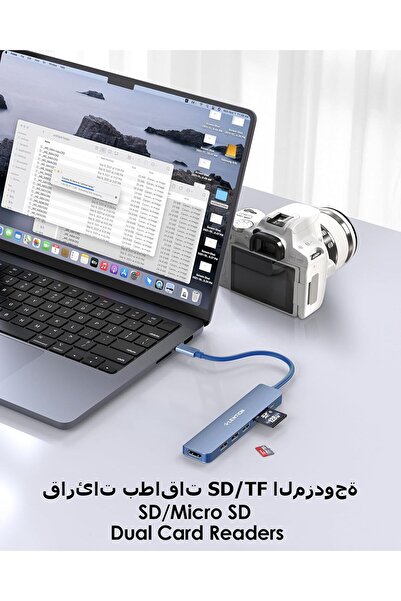 LENTION USB C Hub with 100W Charging, 4K HDMI, Dual Card Reader, USB 3.0 & 2.0 (CB-CE18, Blue)