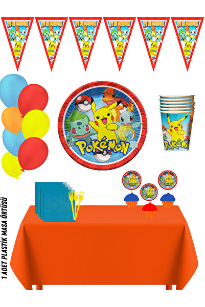 HAPPYLOOPPARTY Pokemon Pikachu 16 Kişilik Doğum Günü Parti Süsleri Seti