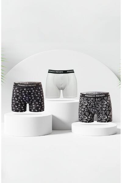 FRANCO RENZO Stretch Fabric 3-Pack Premium Cotton Men's Boxers - Black - White
