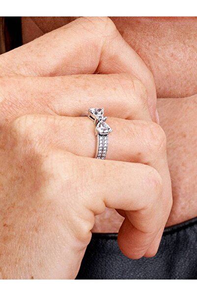 Pandora Double ring with shiny bow Zirconium in 925 Silver - 54