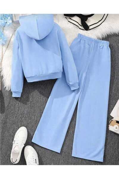 buendiakids Unisex Çocuk BebeMavi 3 İplik Kapüşonlu Fermuarlı Sweatshirt-Bol Eşofman Altı Takım