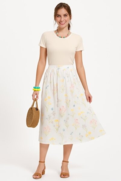 OEM White cotton skirt with floral print, size S