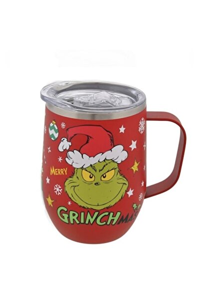 OEM 350ml thermos mug, red, Grinch design, transparent lid