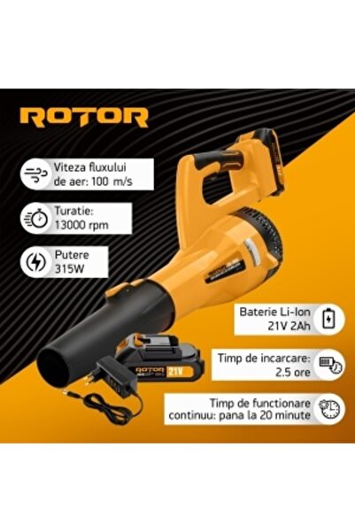 Rotor Suflantă de aer fără fir RS-2000 cu baterie de 21V 2Ah și încărcător