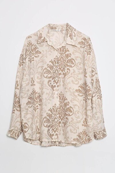 Nazen Giyim Patterned Long Sleeve Mink Shirt Pants Women's Set M38589-2Y5