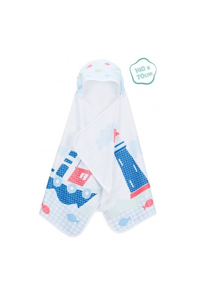 Fillikid Cotton Hooded Towel with Whales, 140 x 70 cm