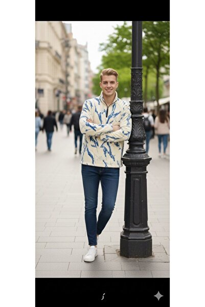 Modayıldızlar Milano White Blue S Standard Fit Non-Pilling Cold-Proof Fleece Sweatshirt 2026