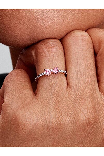 Pandora Ring with bow Shiny Pink Zirconia in 925 Silver - 54