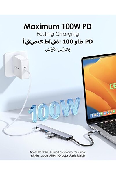 LENTION 8-in-1 USB-C Hub with 4K@60Hz HDMI, 100W PD, 5Gbps USB-C Data, 3x USB 3.0, SD/microSD (Space