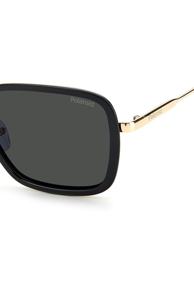 Polaroid Unisex rectangular sunglasses with polarized lenses, Gold, Black, 55-20-145 Standard