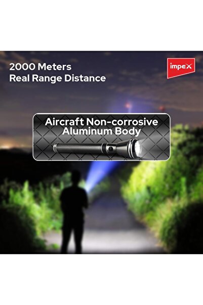 İMPEX Rechargeable LED Flashlight CB 2226 3Pcs 5W 4000mAh 4H Run Time 2000m Range Aluminium Body