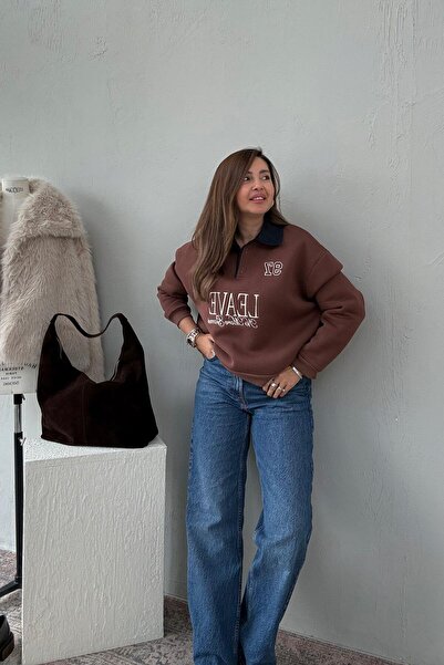 ELVAN TOLON Swea cu guler din denim scorțișoară tricou