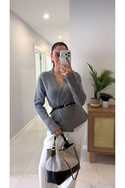 BİRCANÇİL Jore Gray Belted Cardigan